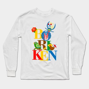 Puerto Rico Boriken Flag Flower Parrot Pina Colada Vejigante Long Sleeve T-Shirt